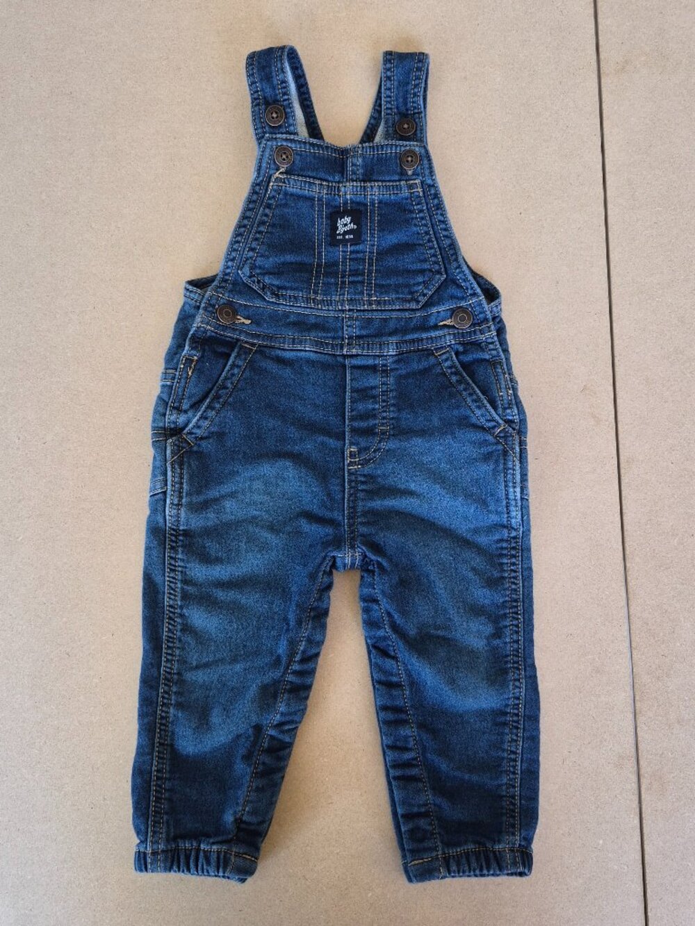 Baby B’gosh OshKosh Denim Overalls 12M Blue Jean Bib Snap Inseam